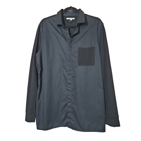 Helmet Lang Designer Shirt Mens Large Black Utility Poplin Cotton Black Minimal - Picture 1 of 9